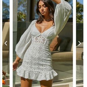 MAKE MEMORIES BALLOON SLEEVE MOLDED BUST LACE DRESS WHITE